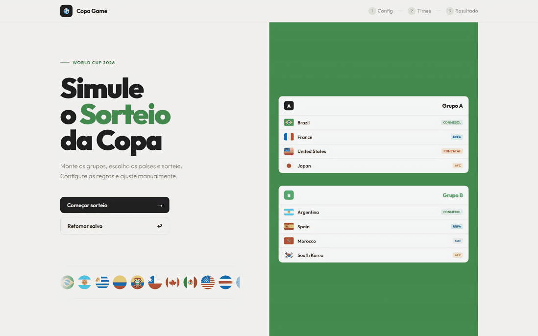 Simulador do sorteio da Copa do Mundo